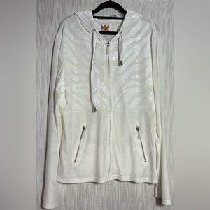 Elegant White Hooded Jacket with Zipper Pockets